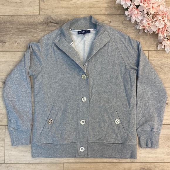 Jones NY Mock Neck Button Front Sweatshirt Jacket Casual Outerwear Lightweight - Picture 1 of 10